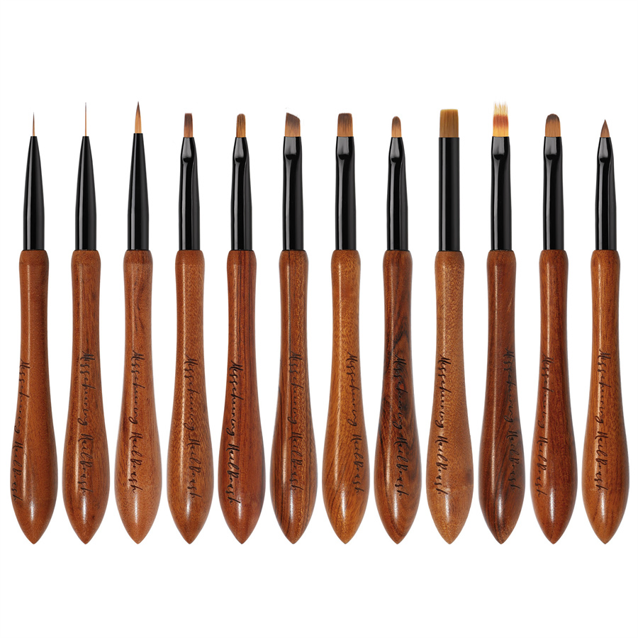 New Japanese Style Nail Art Gourd Pen, Walnut and Sandalwood Rod, Draw Line, Draw Flower, Hook Line, Painted Gradient Smudge Nail Brush