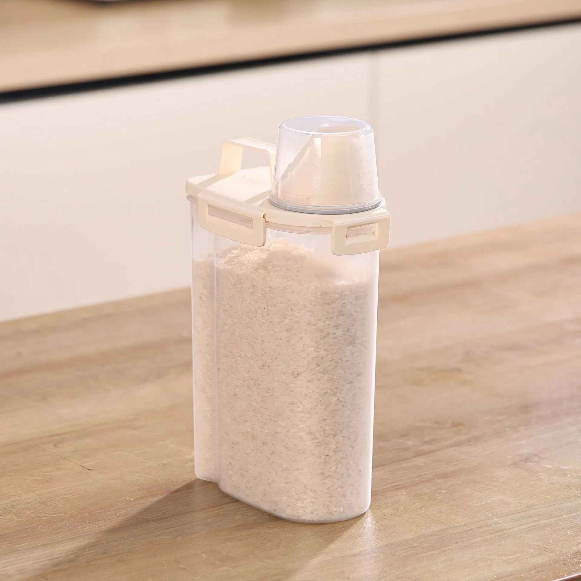 Antibacterial Multi-Grain Transparent Rice Box Food Grade Storage Box with Handle Lid Measure Cup