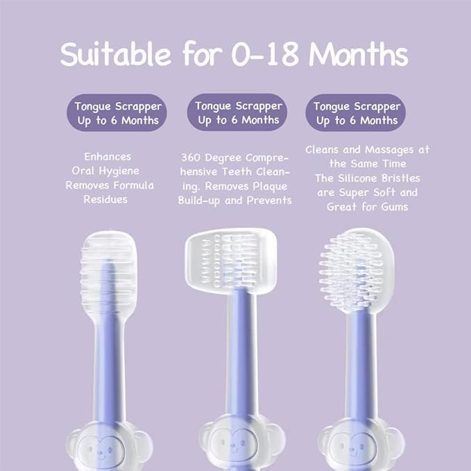 0-18 Months Silicone Toothbrush Set, Infant Newborn Baby Teeth Brush