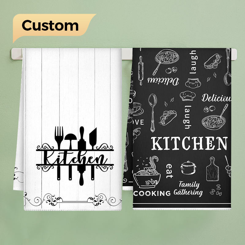 Custom Pattern Digital Printing embroidery  Logo Cotton Kitchen Towel for Cleaning