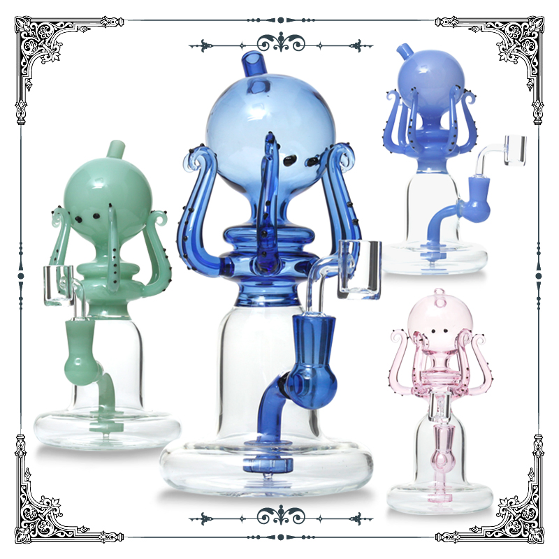 Octopus Designs Recycler Hookahs Glass Water Pipes 14mm Quartz Banger Oil Rig Showerhead Perc DAB Rigs