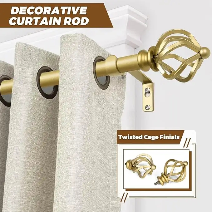 Hot Sale Golden Metal Telescoping Curtain Rod for Window Simple Design with Curved Finials Home Decoration Accessory