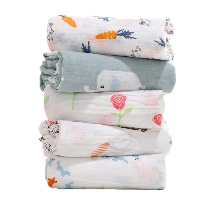Cotton 4 Layer Gauze Printed Bath Swaddle Blanket for Cozy Comfort
