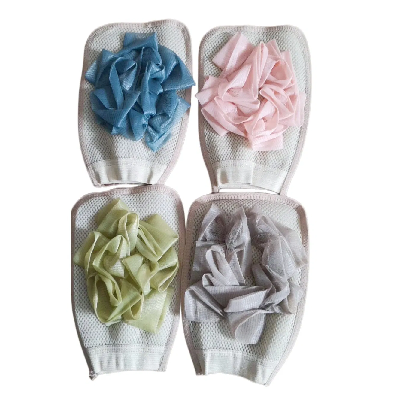 Customized Logo Colorful Bath Glove with Mesh Sponge