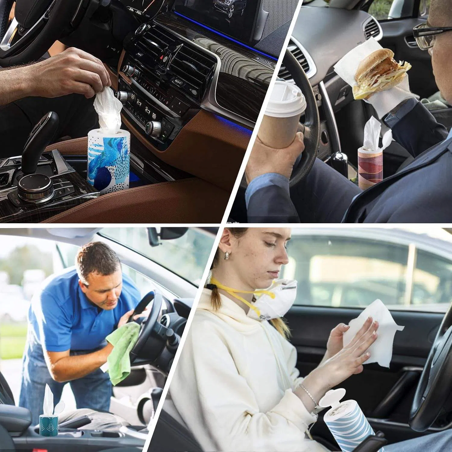 Tissues Small Cylinder Dispenser with Car Cup Holder Facial Tissues