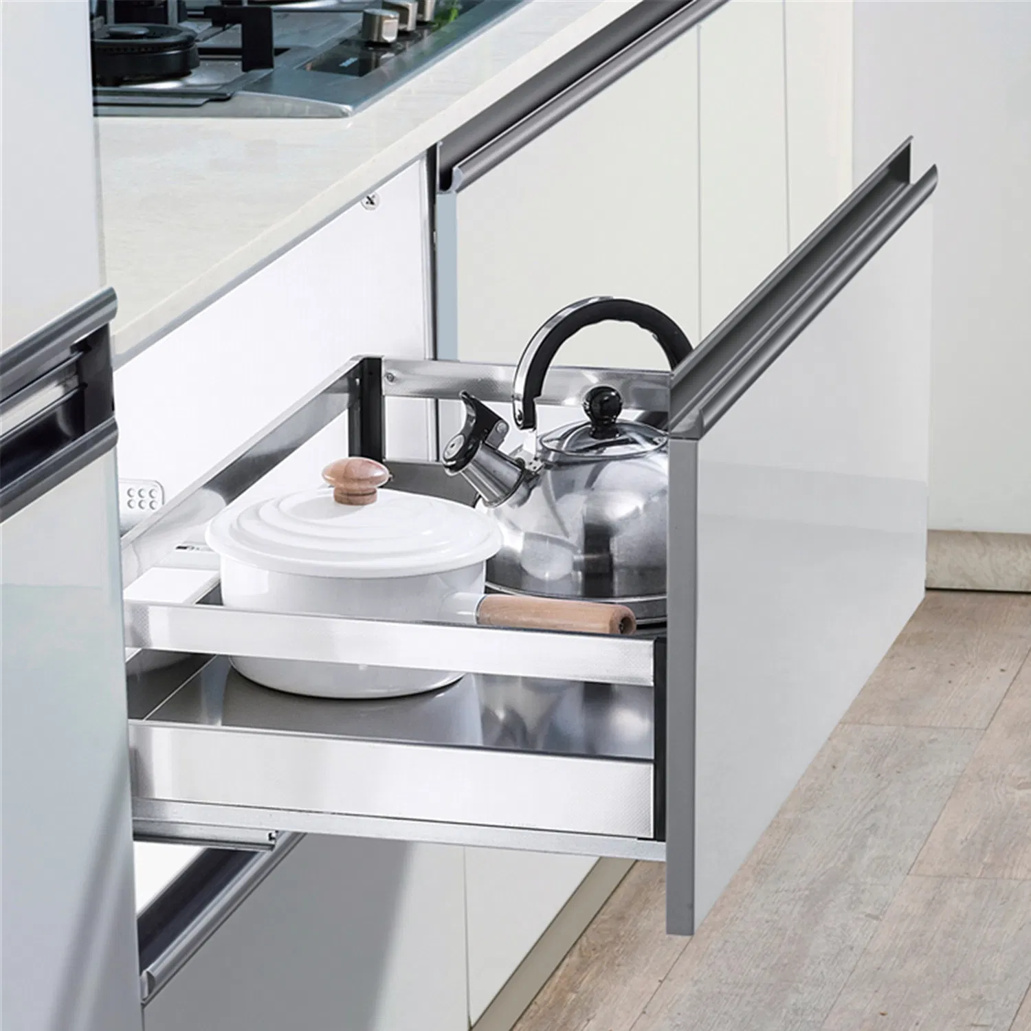 Kitchen Storage and Base Cabinet Good Quality Stainless Steel Soft Closing 3 Side Stove Drawer Basket (H1KGS008G)
