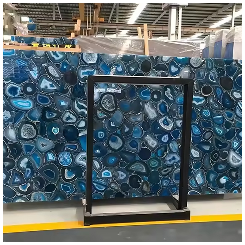 Backlit Semi Precious Blue Agate Gemstone Slabs for Countertops and Vanity Tops