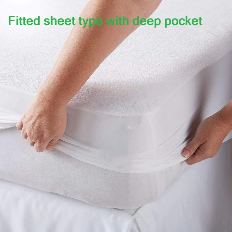Cotton Terry Laminated with TPU Waterproof Mattress Topper Protector Cover with 4 Corner Elastic Band