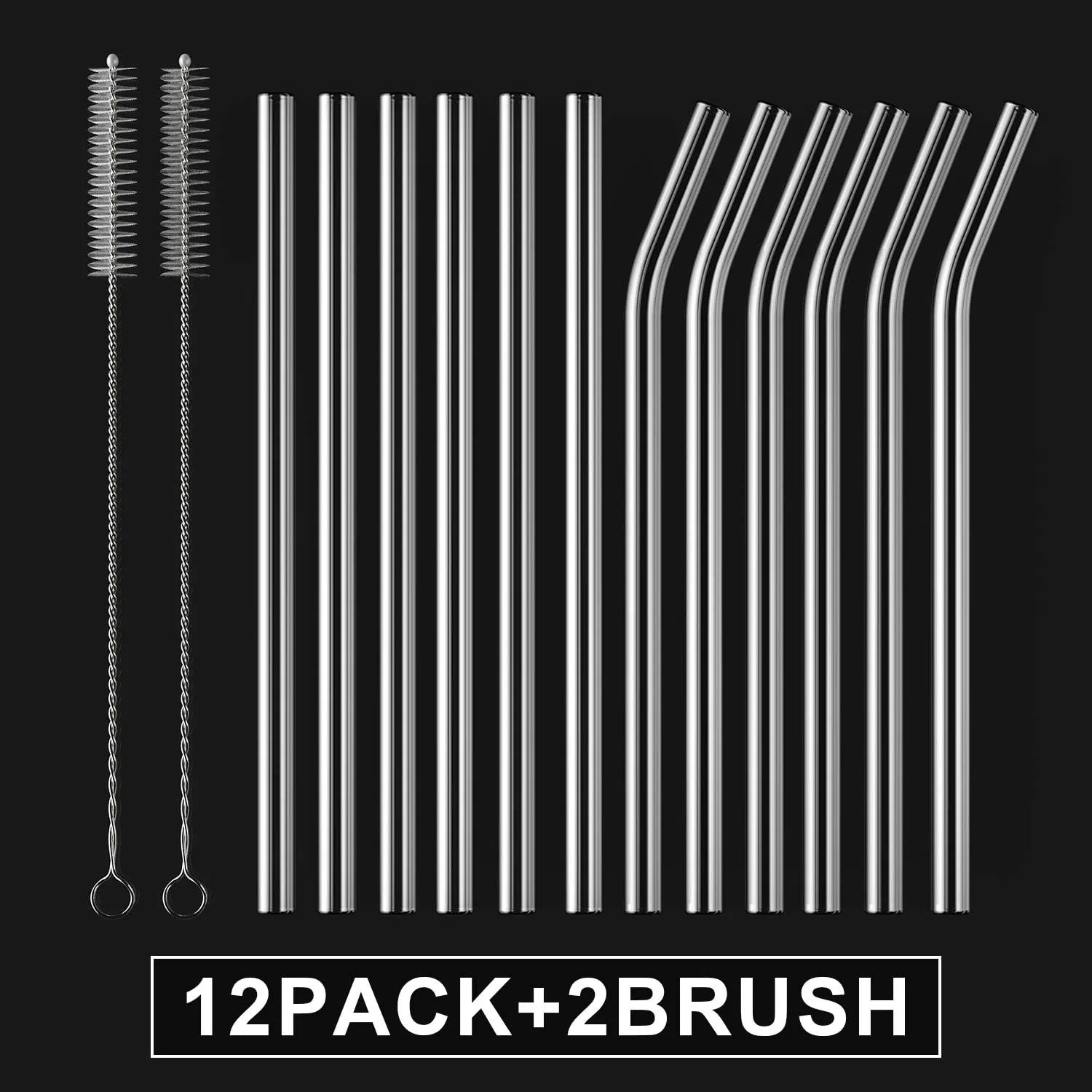 Reusable Straws Clear Glass Straws Colorful Design Milkshakes, Juices, Teas (Multicolor)