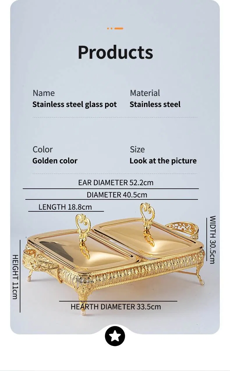 2L Gold Plated Iron Art with Double Grid Glass Insulated Buffet Stove