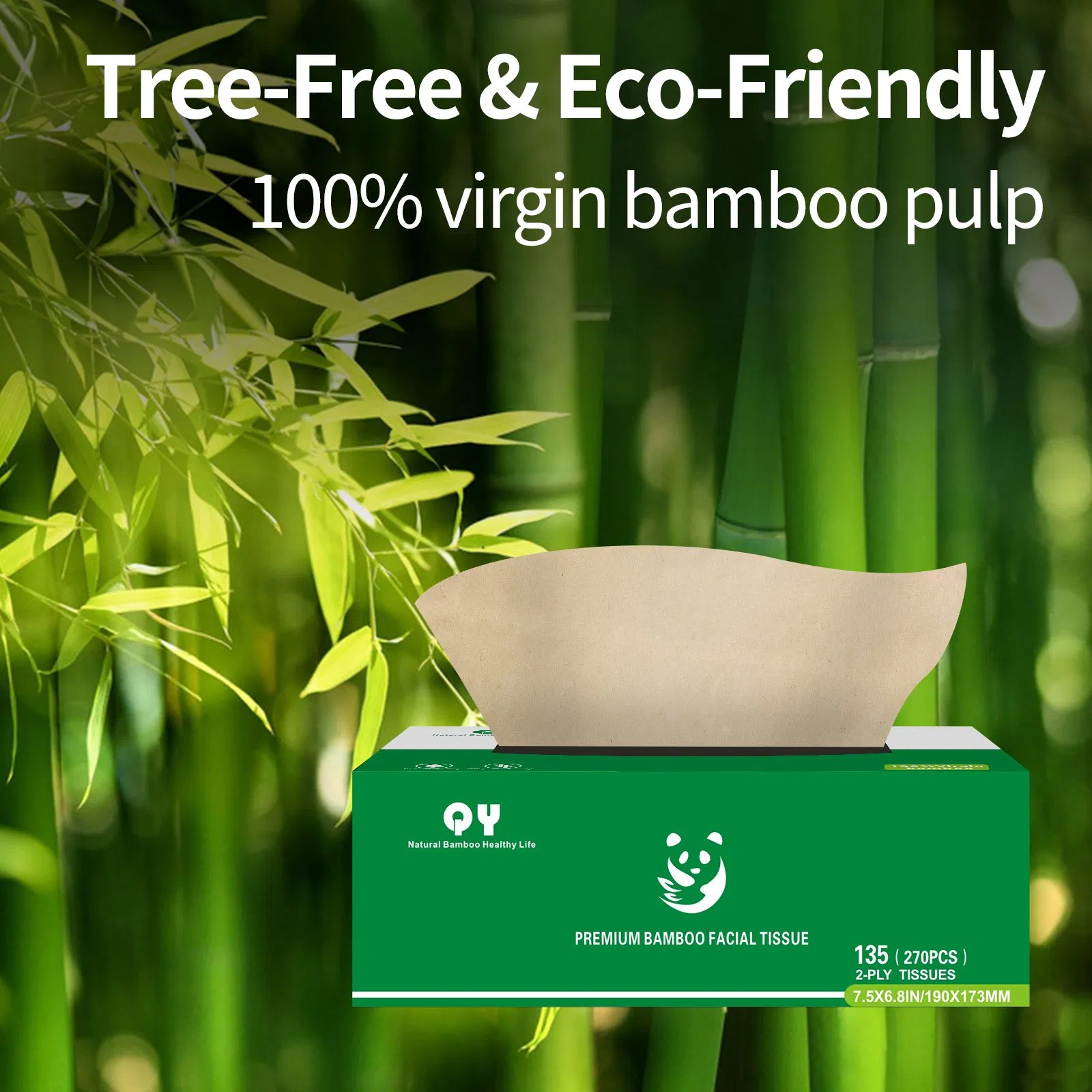 Bamboo Facial Tissues Box - Ultra Soft, Natural Unbleached, Tree-Free & Eco-Friendly, 135 Tissues Per Box