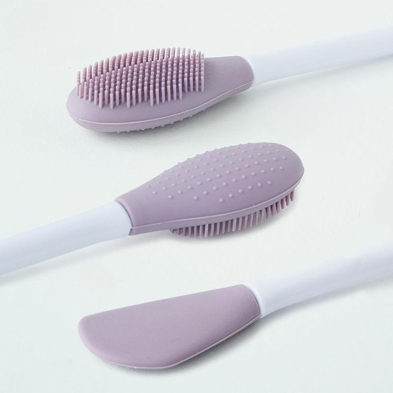Purple Double-Headed Silicone Mask Brush Special for Clay Mask Application Multi-Functional Facial Cleansing Brush with Dual Brush Heads