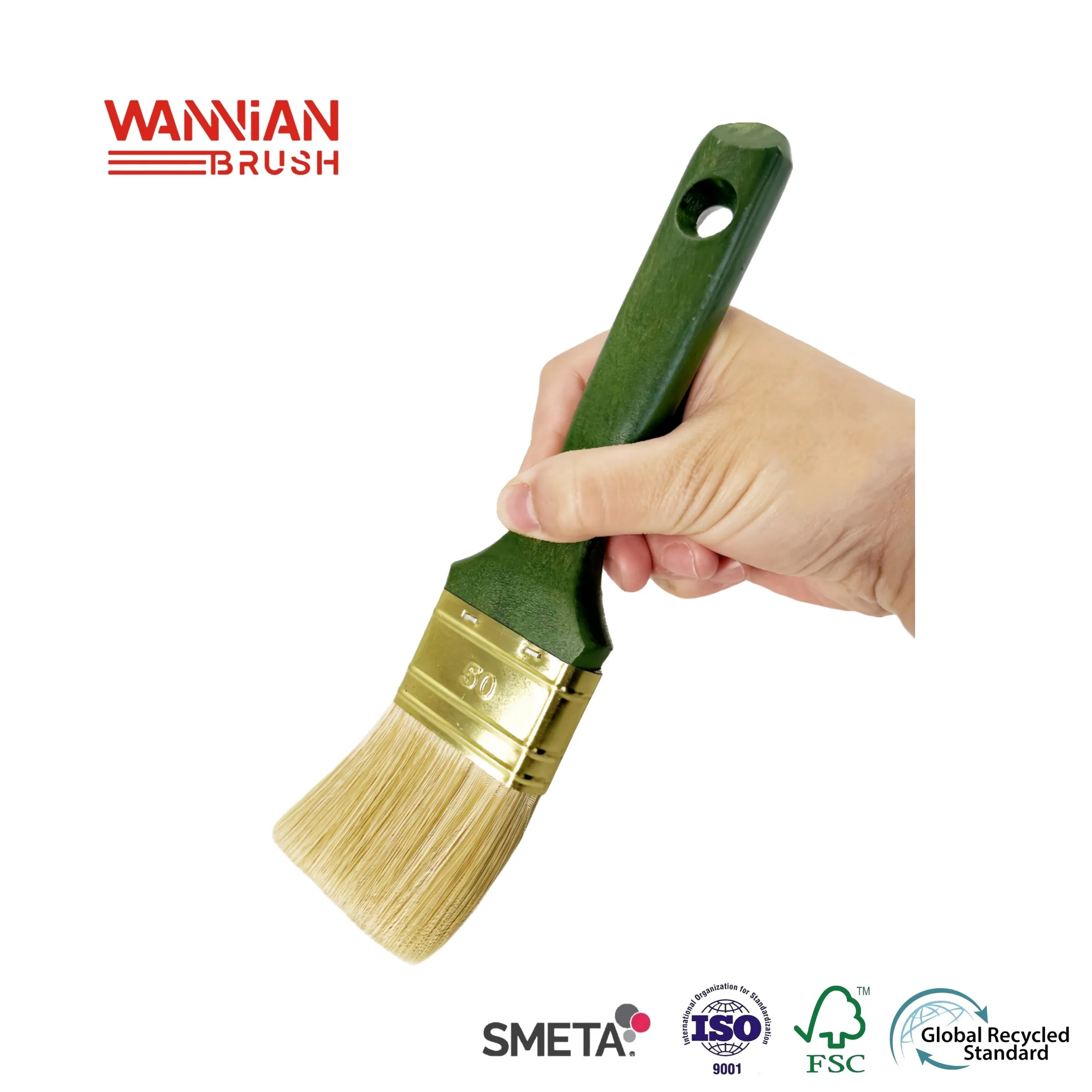 50mm Flat Paint Brush with Green Handle Brown and Imitation Bristle Filament