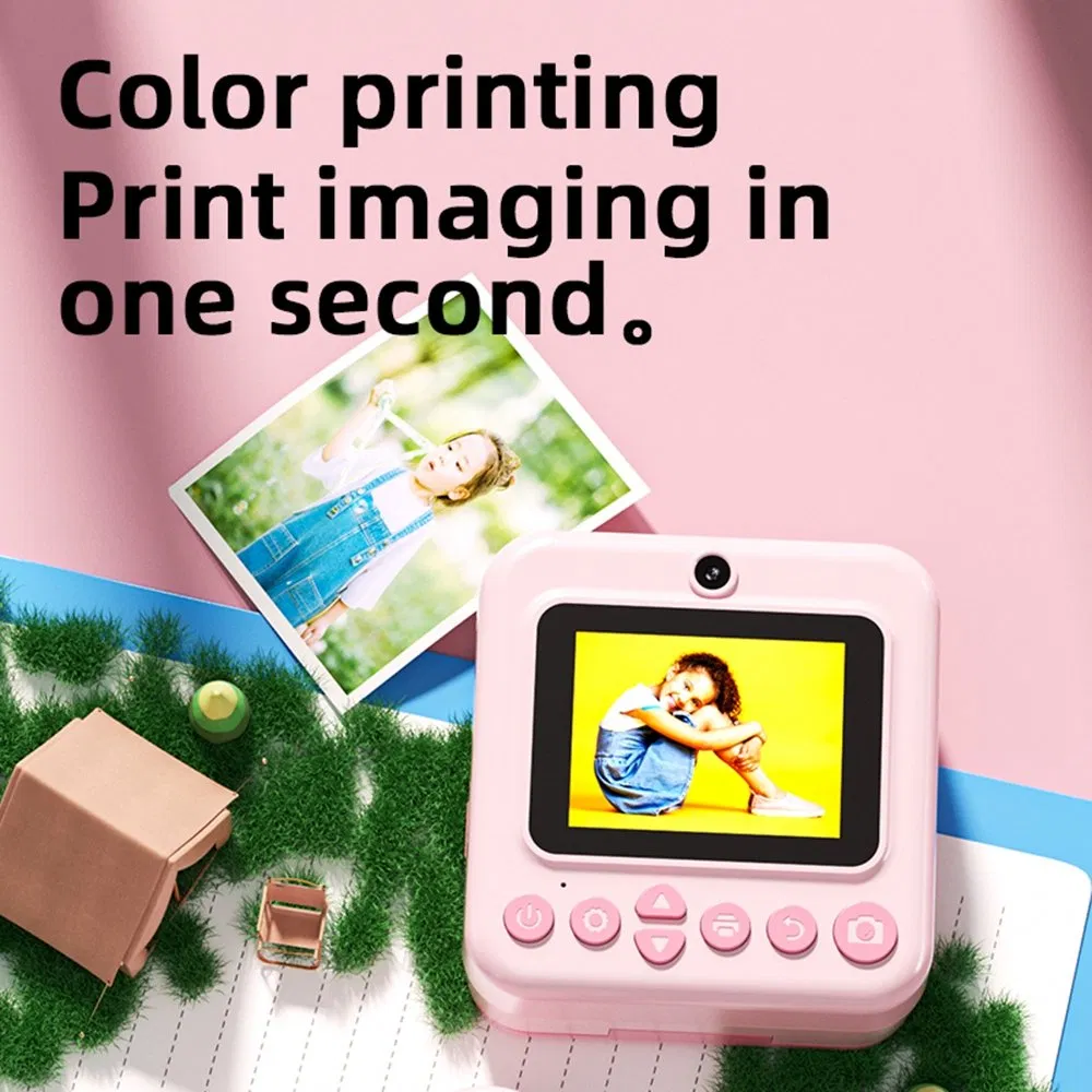 P03 Instant Print Camera for Kids Pattern Print 2.4 Inch HD 1080P Dual Camera with 32g Memory Card+Card Reader - Pink