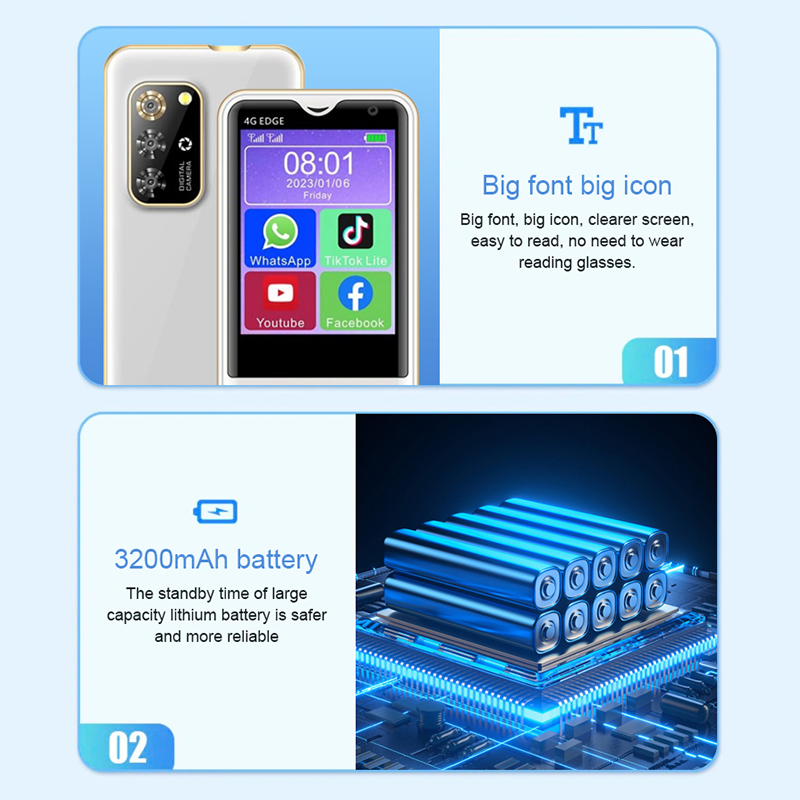 Мини-телефон 2.8 дюйма, Android, 3200 мАч