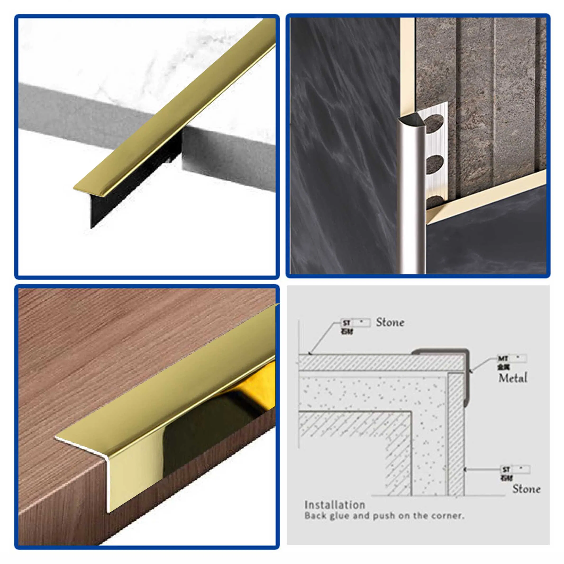 China Factory 2.5m Metal Tile Trim Ceramic Edge Stainless Steel Corner Trim