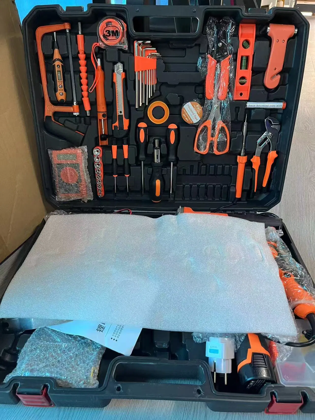 Electrical Power Combo Kit Cordless Drill Set with Hand Wrench Tool Box
