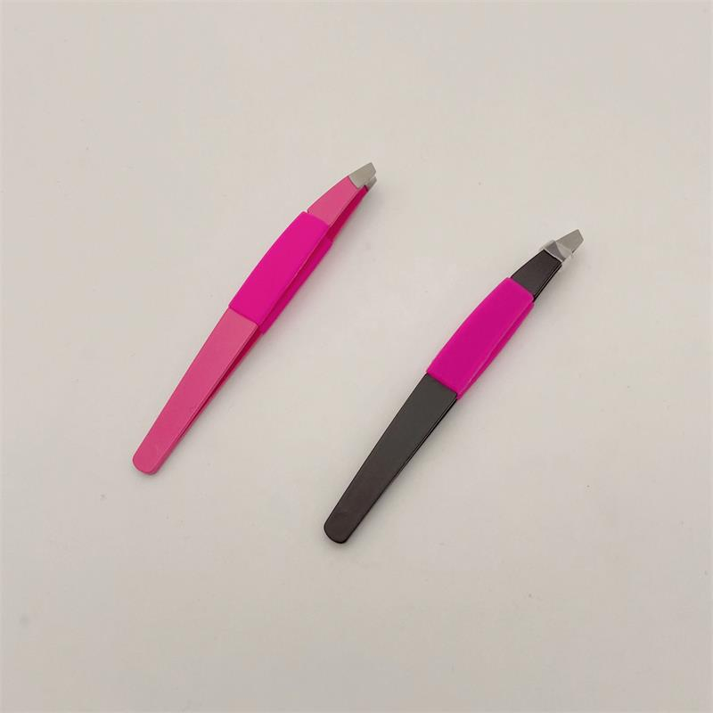 Professional Beauty Tools Slanted Tips Eyebrow Tweezers with Painting and Silicon Grip