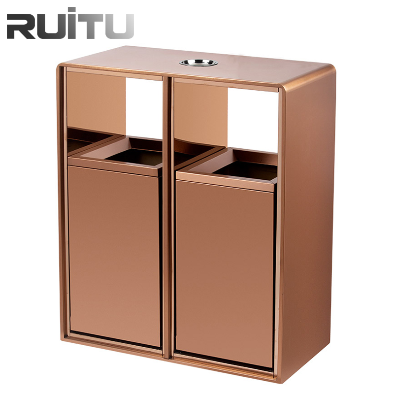 Hotel Lobby Luxury Modern Elevator Hall Trash Ashtray Standing Basin Rose Gold Gold Silver Black Stainless Steel Dustbin Garbage Can Rubbish Waste Bin