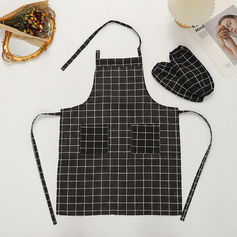 Household Fashion Cooking Waistcoat Long Sleeve Factory Wholesale Checkered Full Body Apron