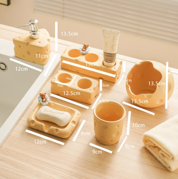 Cute Cheese-Shaped Ceramic Mouthwash Cup Premium Toothbrush Cup for Bathroom Sink