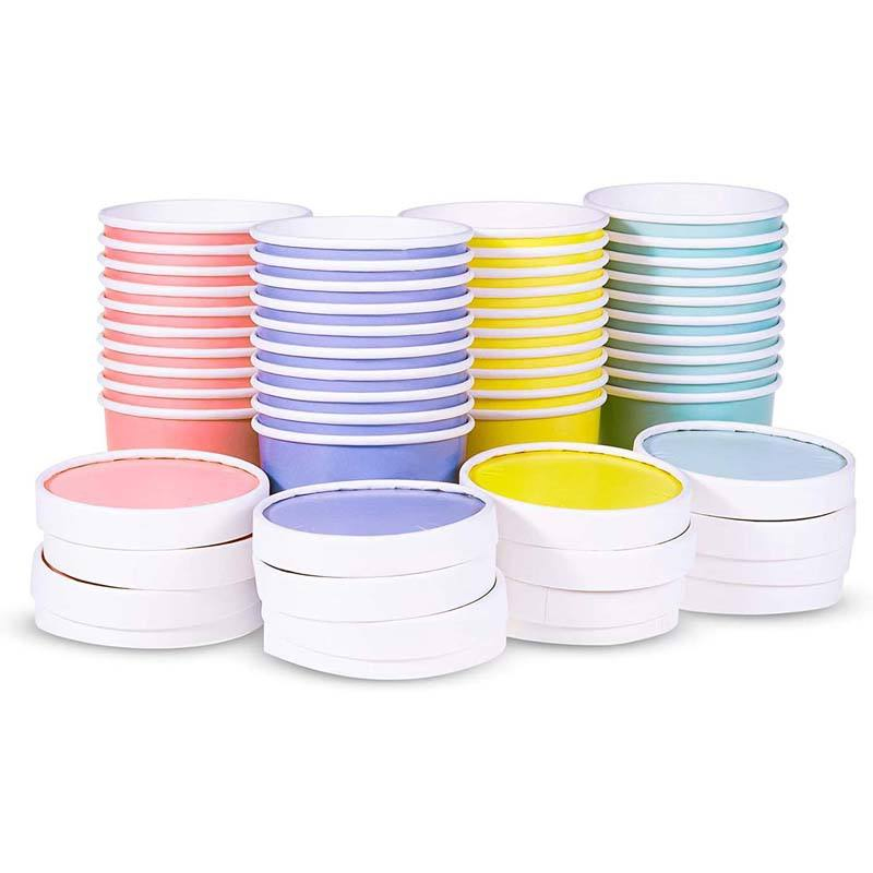 Snow Dessert Mousse Bowl Disposable Take out Party Packaging Paper Ice Cream Cup with Lids