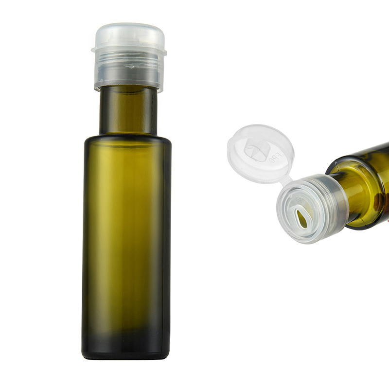 Easy Carry Useful 100ml Green Glass Olive Oil Bottle with Flip Lid