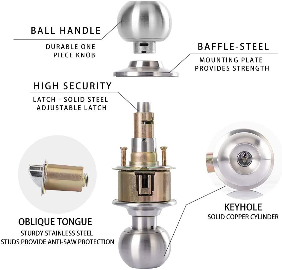 Tubular Knobset Security Door Lock Style Entrance Lockset Entrance Latch Door Round Turn Knob Lock with Orb Finish