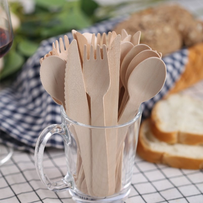 Table Ware Cutlery Wood Material Disposable Biodegradable Knives&Forks&Spoons