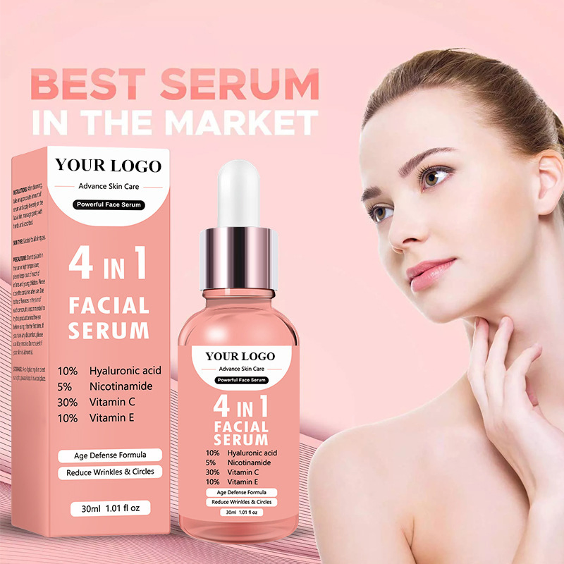 Facial Whitening Essence 4 in 1 Anti Aging Hyaluronic Acid Niacinamide Vitamin C E Repair Face Serum Skin Care
