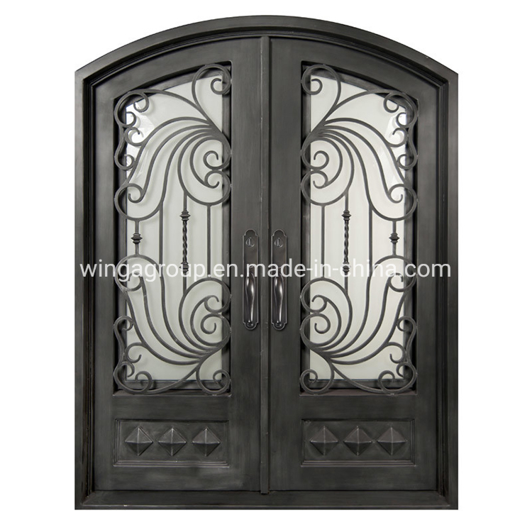 Popular America with Mosquito Net Open Glass Double Dual Leaf Steel Door Front Entry Security Wrought Iron Metal Steel Gate Door