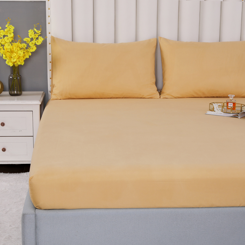 Yellow Polyester 3 Piece King & Queen Size Plain Bedding Sheet Set with Elastic All Around for Home