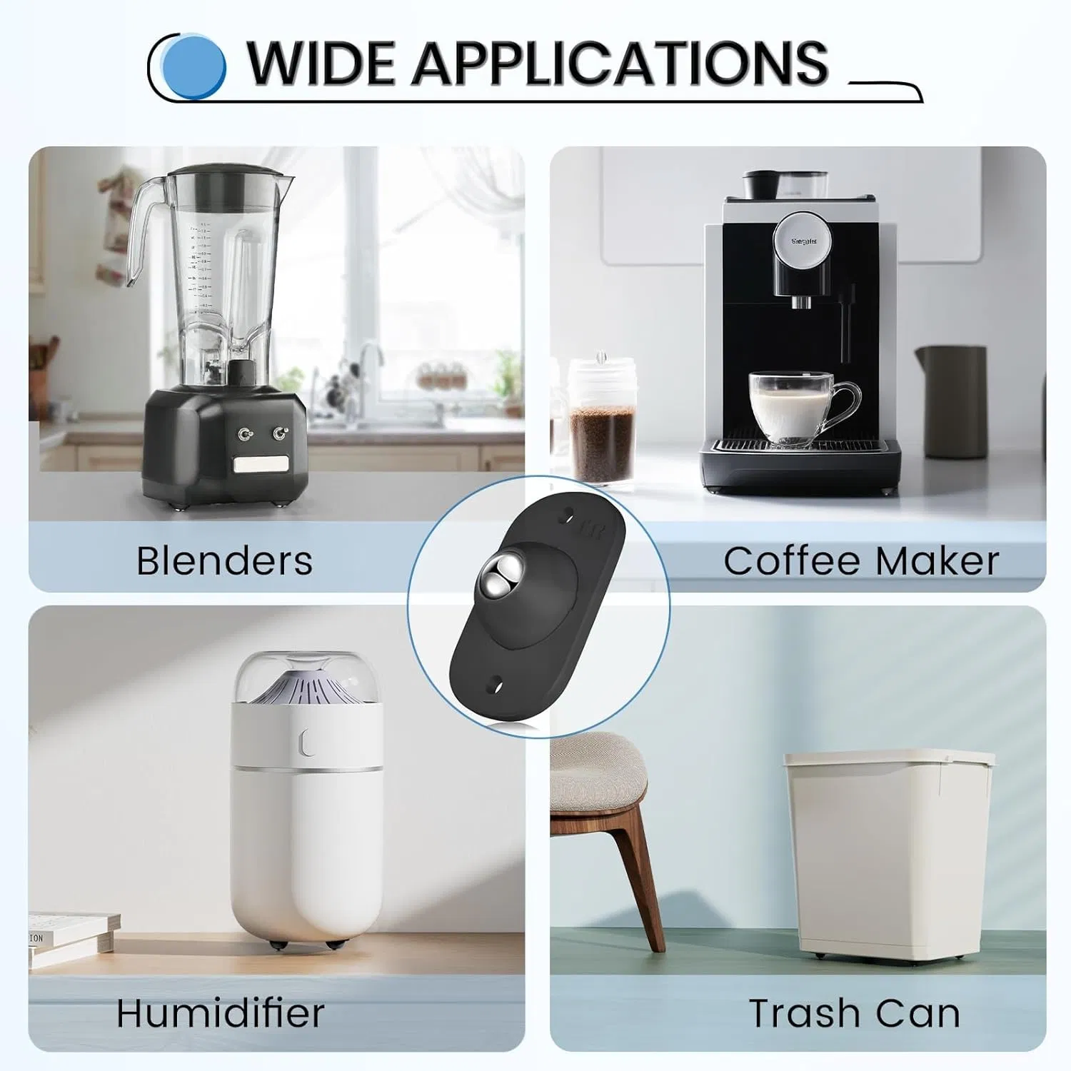 Self-Adhesive Mini Swivel Black Caster Wheels for Kitchen Appliances and Countertops