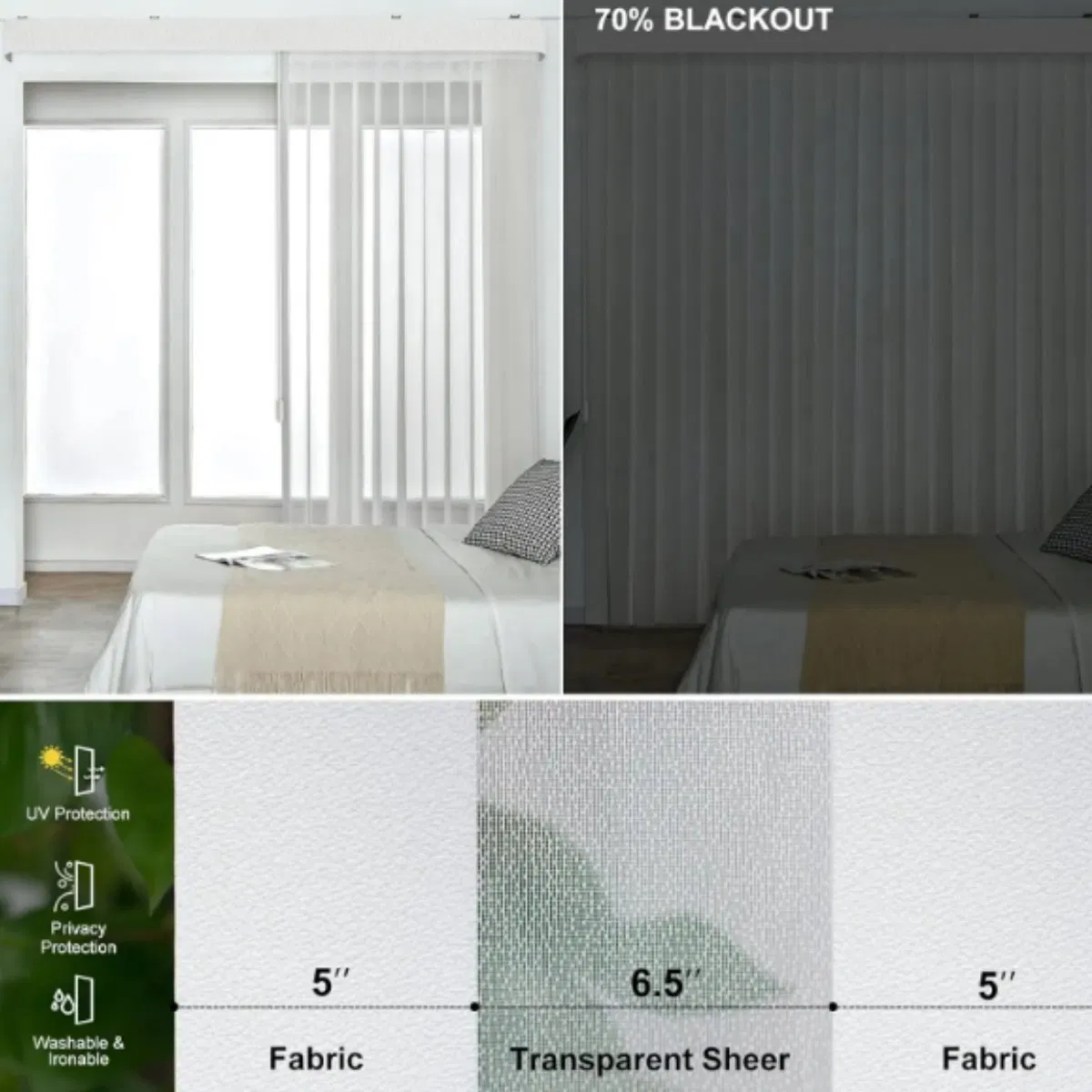 Manual Control Wand Custom Size Adjust Light Vertical Sheer Blind for Patio Sliding Glass Door Large Window