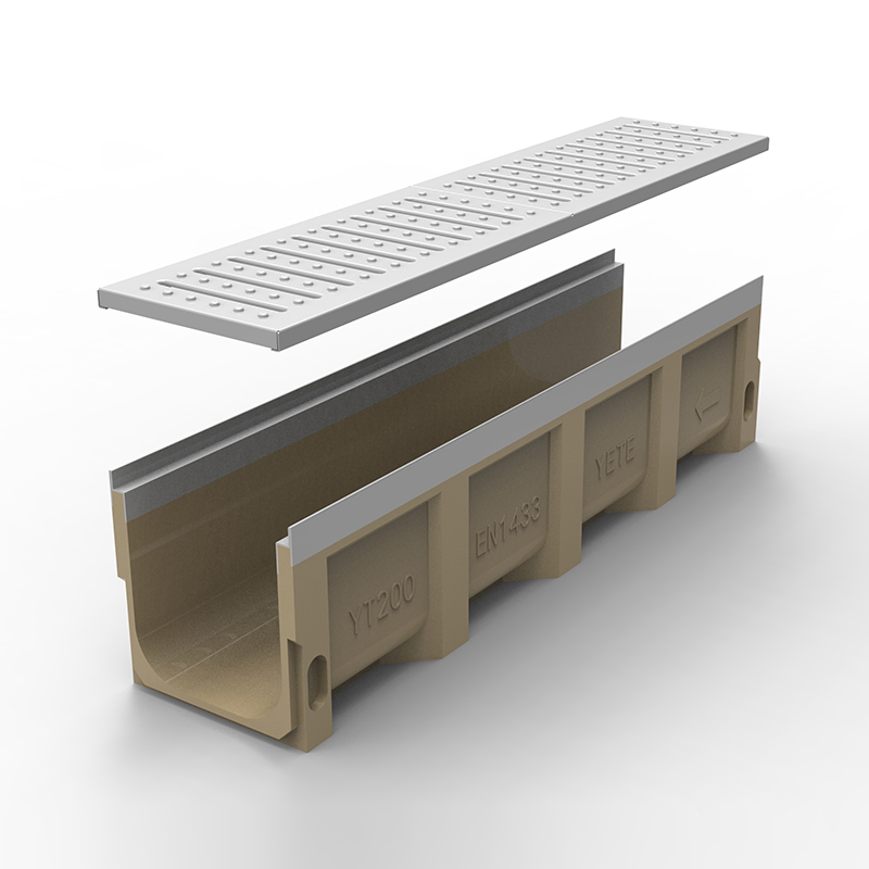 Resin Concrete Drainage Ditch with Stainless Steel Stamped Cover Plate Is Used for The External Roads of The Shopping Mall