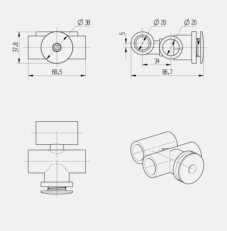 Мини форсунка для джакузи Proway WJ-2203, 20x20 мм, белая