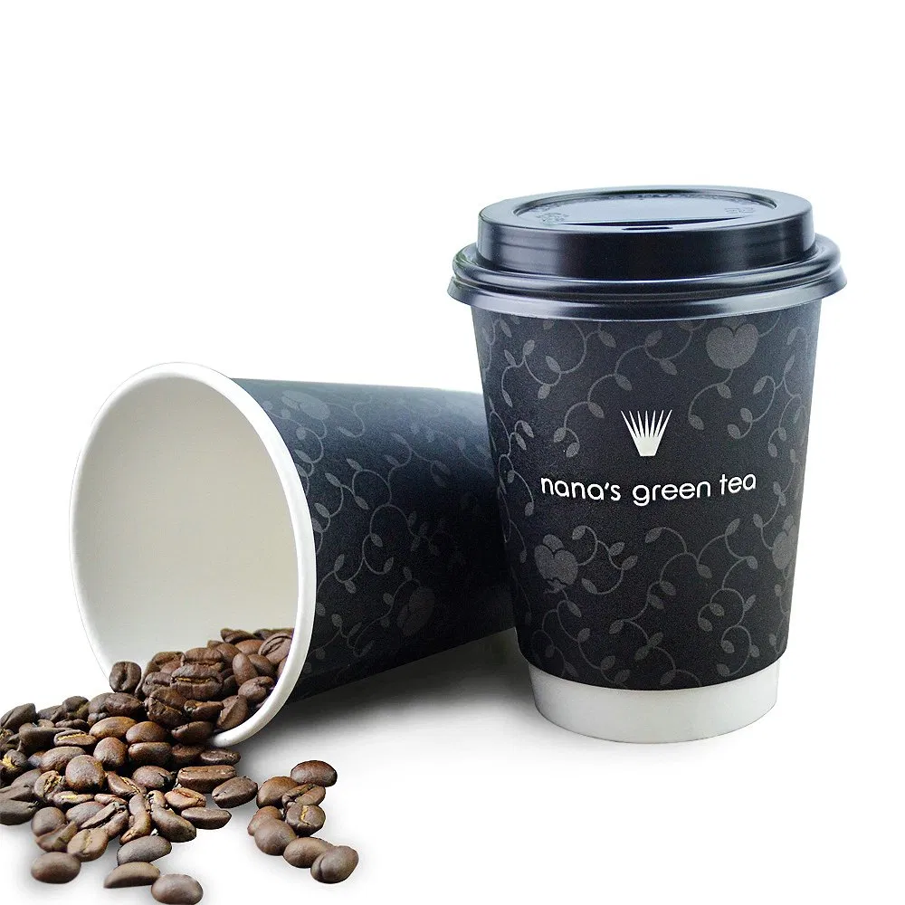 Custom Printed 12oz Double Wall Paper Cup Disposable Hot Drinking Coffee Paper Cups with Lids