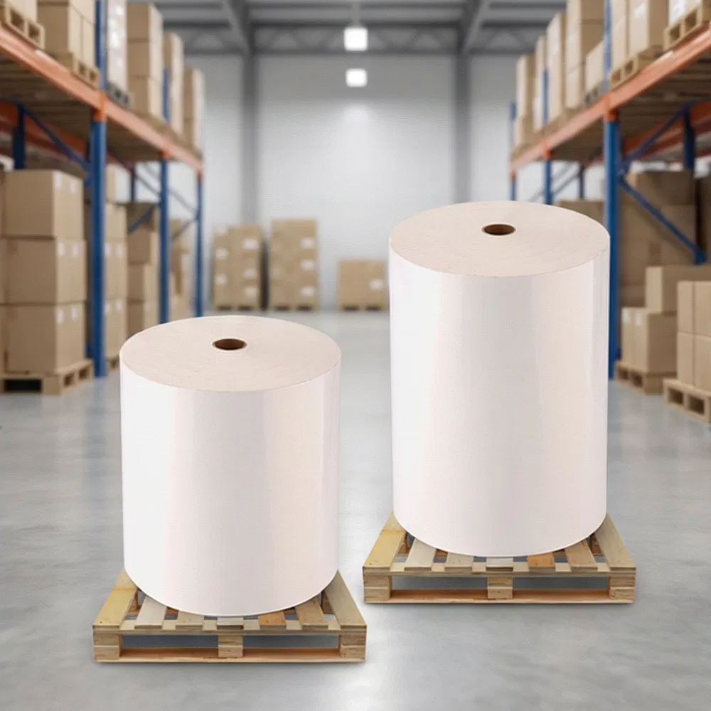 Glossy white PP film for wine and cosmetic packaging sticker paper roll