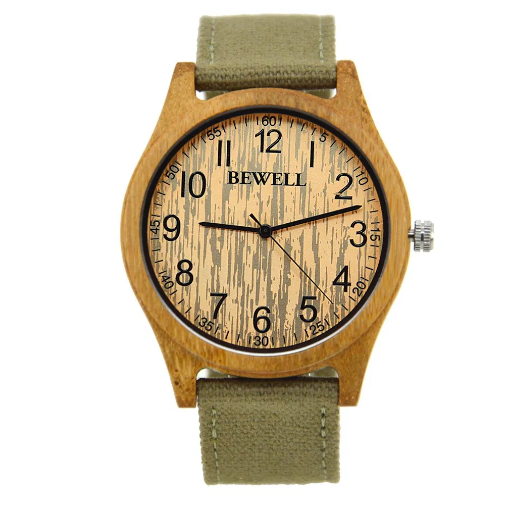 fashion Design Men Wrist Watches Wood Case and Canvas Band Men Wooden Watch with Japan Movement