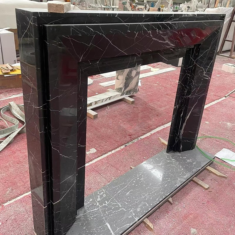 Elegant Nero Marquina Black Marble Fireplace Surround for Modern Homes