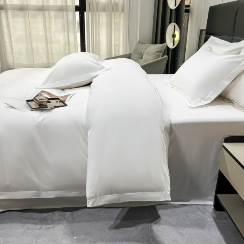 Eco-Friendly Sanding Cotton Hotel Home Textiles Plain White Comforter Quilt Duvet Cover Bed Linen ODM/OEM Queen King Cover Bed Sheets Four-Piece Bedding Set