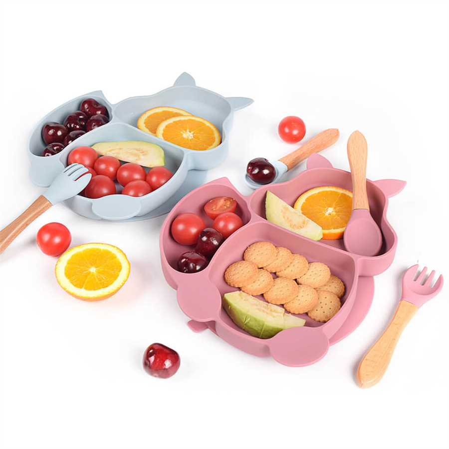 Infant Feeding Divided Plates Squirrel Silicone Baby Plate with Suction