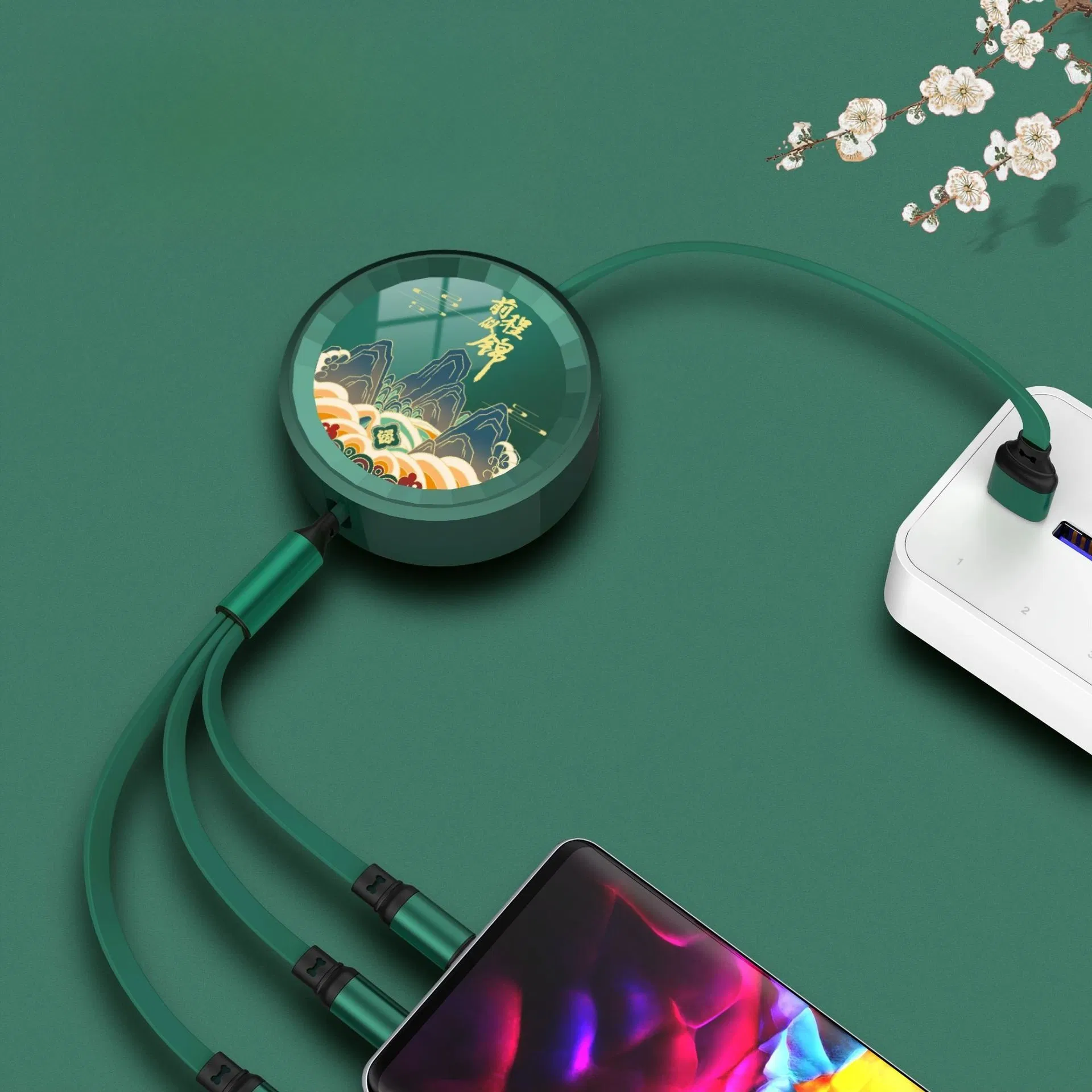 Retractable 6A 100W Fast Charging USB Cable 3 in 1 Multiple USB Cable Gadget Item Custom Logo