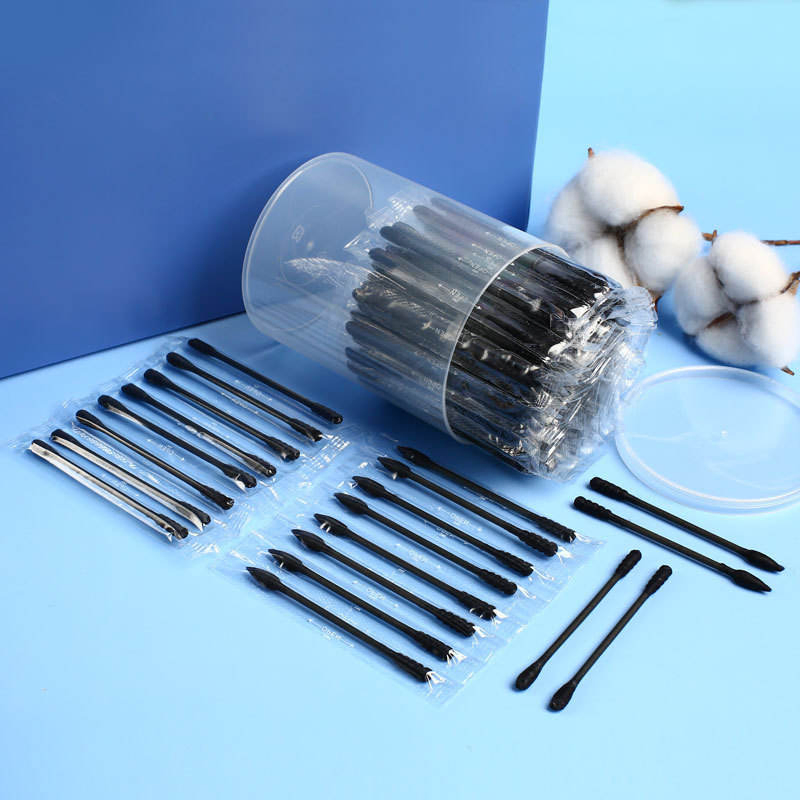Individually Wrapped Cotton Swabs with Black Paper Sticks.