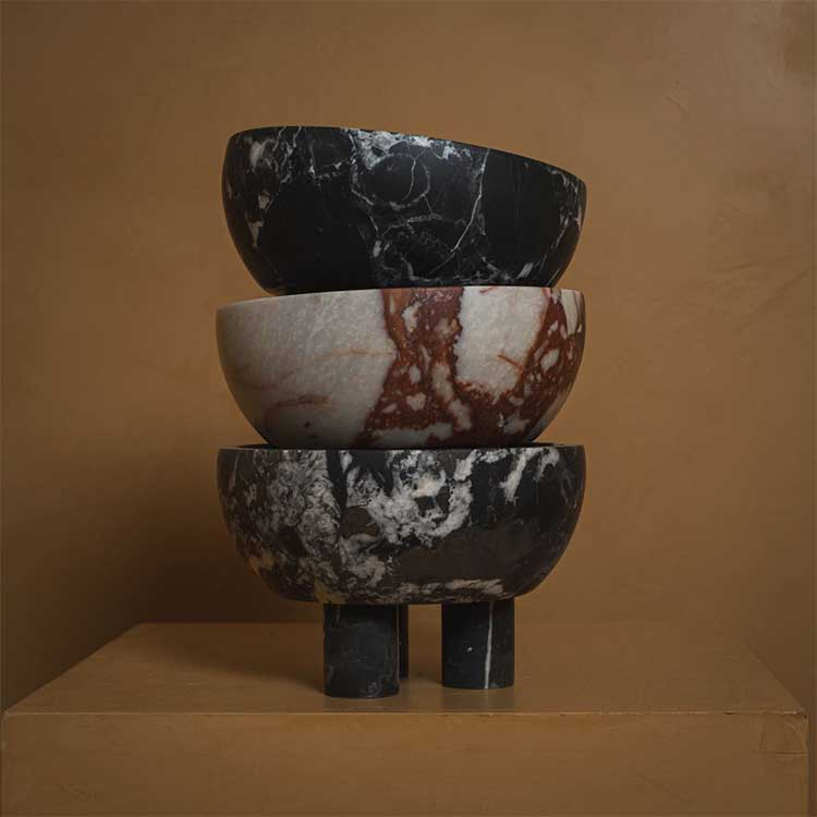 Natural Black Red Green Marble Cake Fruit Bowl for Home Furniture