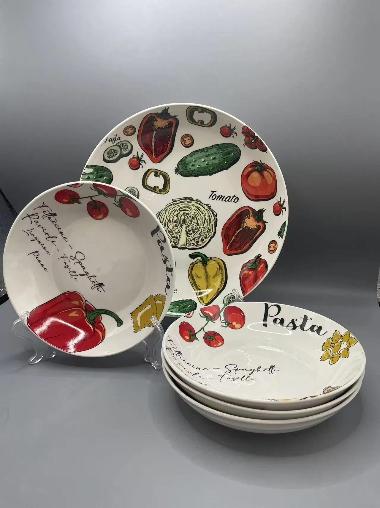 5PCS Pasta Dinner Set with 11" Decal Porcelainware Ceramics Tableware