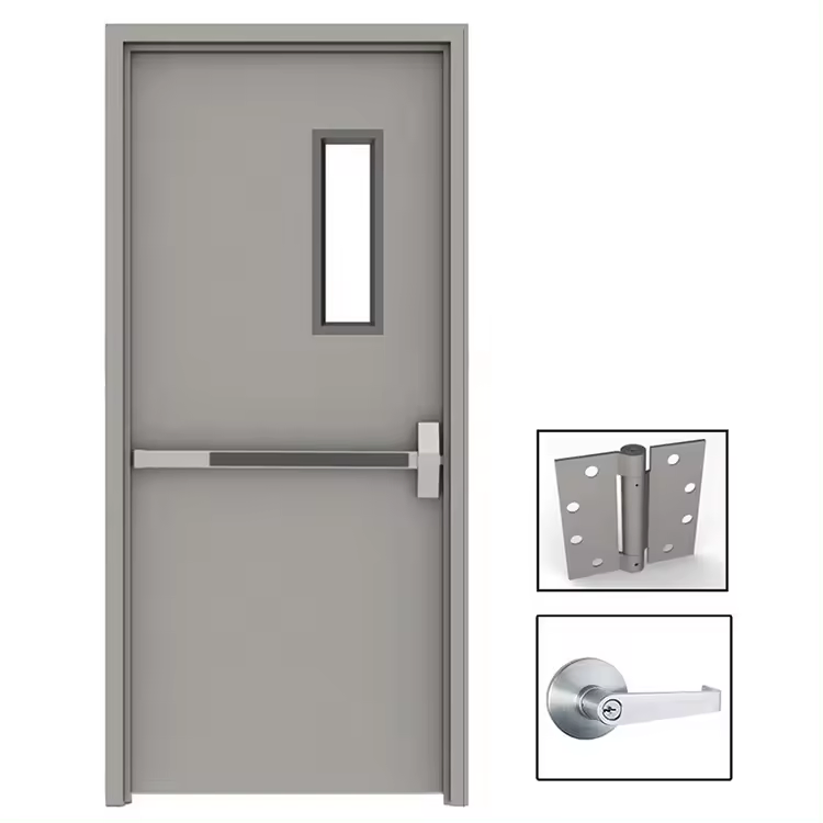 Customizable Steel Fire Entry Doors with Fire Escape Lock Configuration Featuring Tempered Glass and Painted Polymer Surface