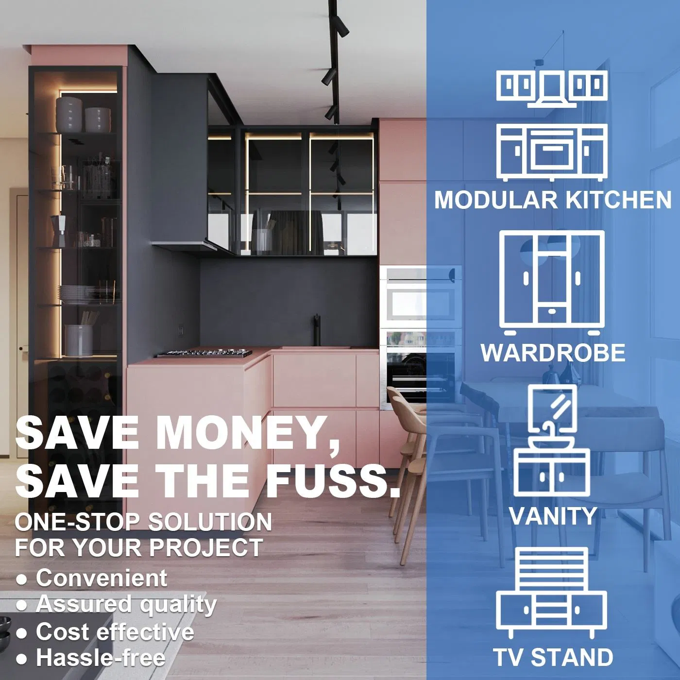 High Gloss Finish Modern Modular Kitchen Cabinets