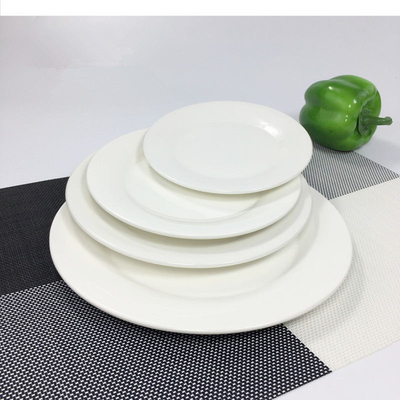 Hyc-Plp02 Western-Style Pure White Ceramic Steak Shallow Dish Round Flat Plate for Wedding and Restaurant