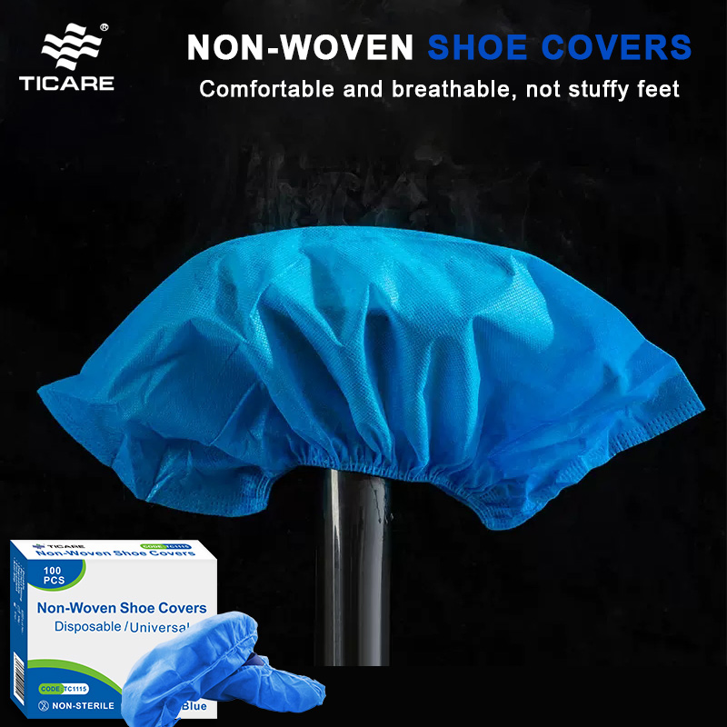 Ticare Non-Woven Fabric Disposable Shoes Covers Elastic Band Breathable Dustproof Anti-Slip Shoe Covers (Blue)